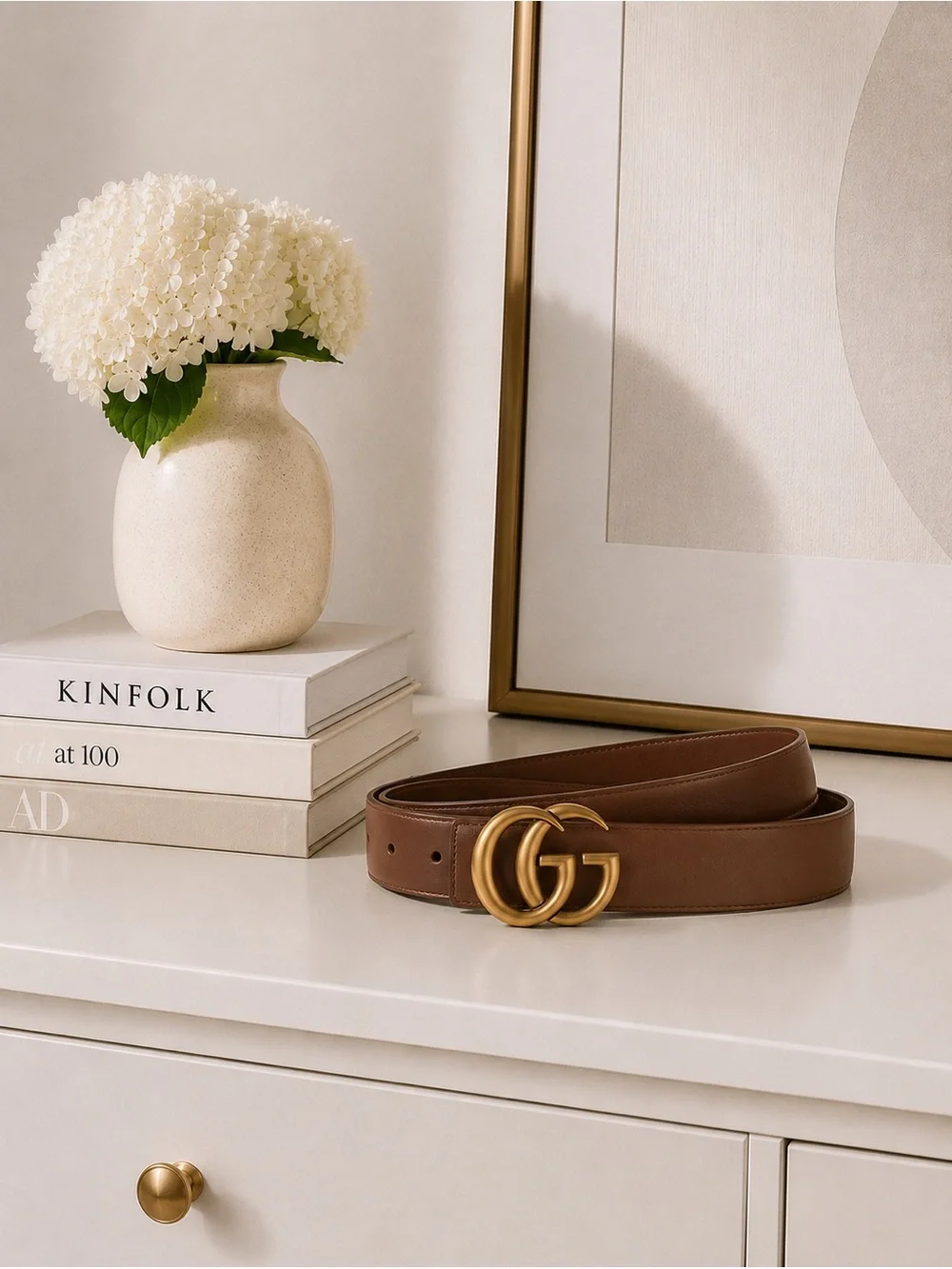 Brown Belt with Gold Double G Buckle